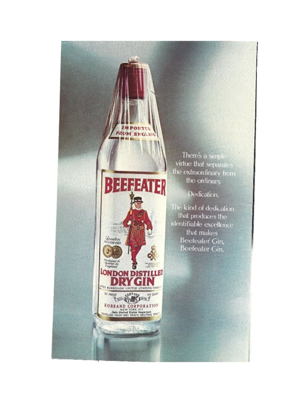 Print Ad Beefeater London Distilled Dry Gin Kobrand Vintage 1970s Cocktail Bar
